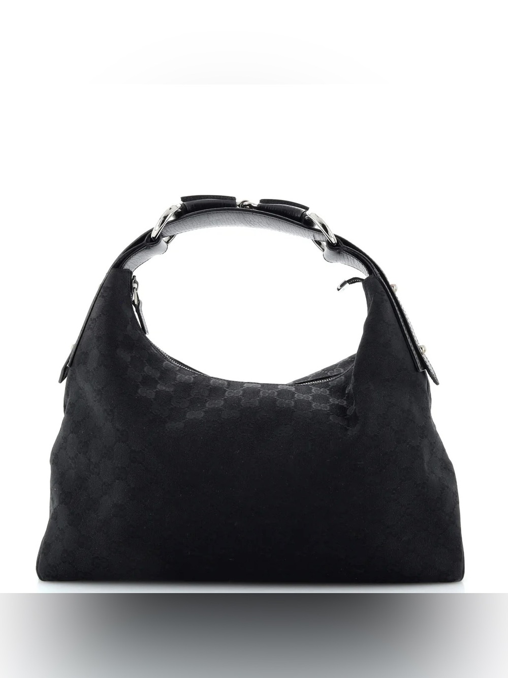 Gucci Black Monogram Canvas GG Horsebit Medium Hobo Bag